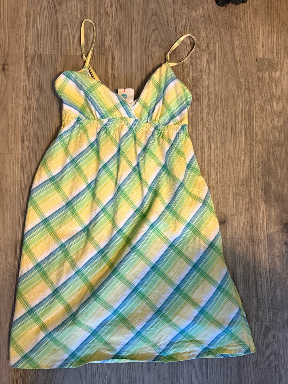 Roxy Yellow Green Plaid Mini Dress